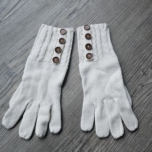 White Knit Gloves with buttons